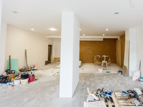 interior of house renovation process in Northampton - wall construction