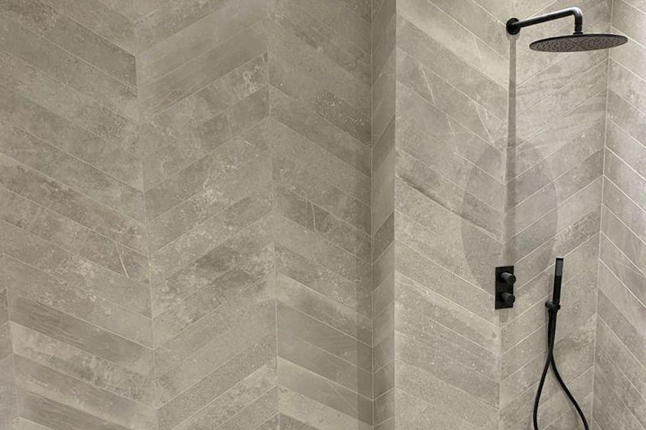 House renovations Northampton shower with grey tiles
